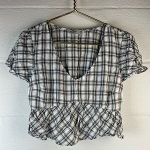 Hollister White Plaid Peplum Crop Top, Medium